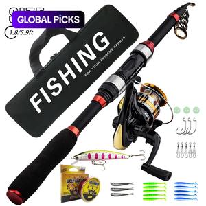 1.8m telescopic fishing rod & spinning reel & fishing bag & fishing lure kit, portable outdoor fishing accessories set, fishing gear set, fishing tools, fishing tackle kit, fishing equipment