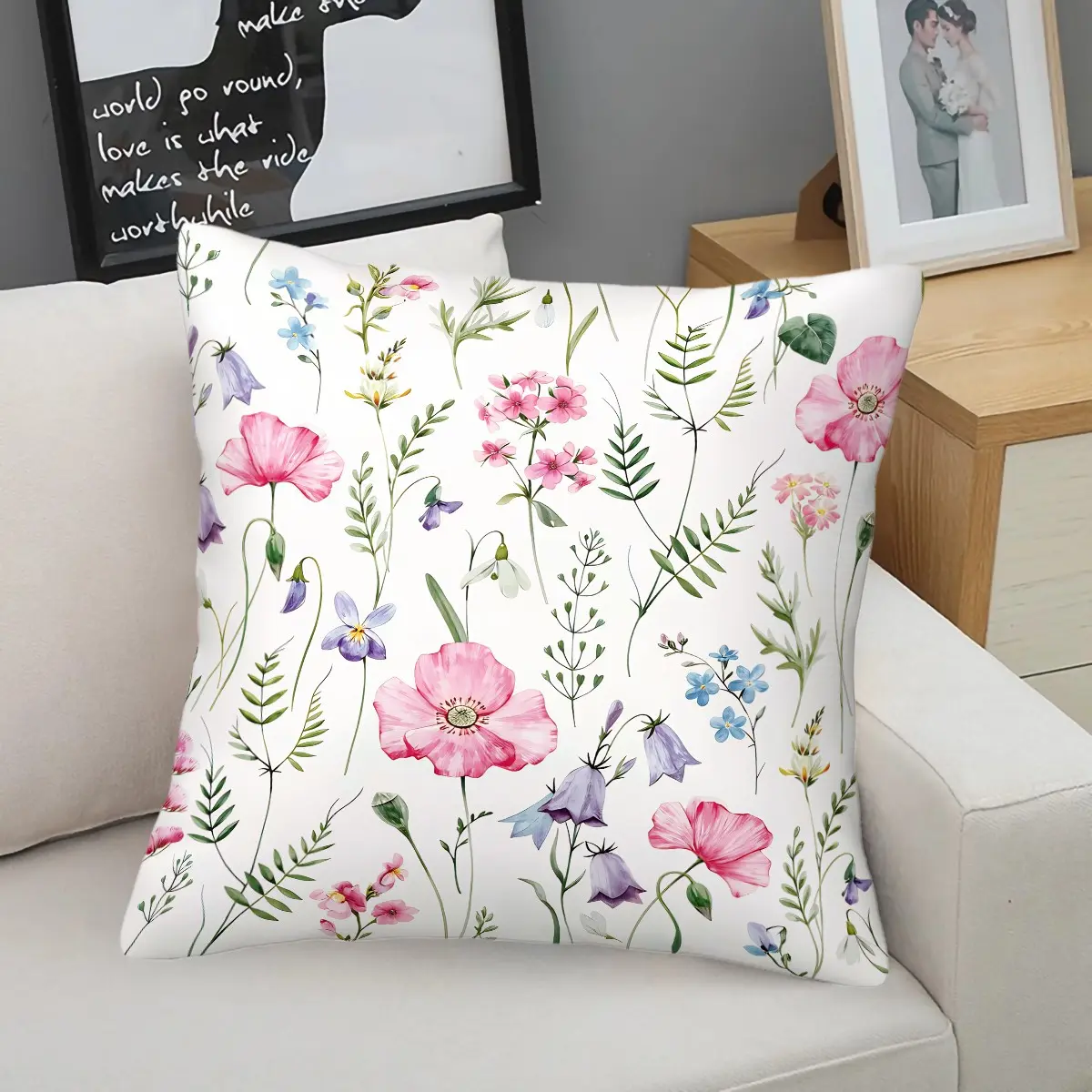Floral Wildflower Outdoor Throw Pillow, Includes Pillow Core, Seasonal Wild Flower Decorative Square Farmhouse Cushion, For Sofa Bedroom Dorm, Perfect Gift for Children, Teenagers and Girls