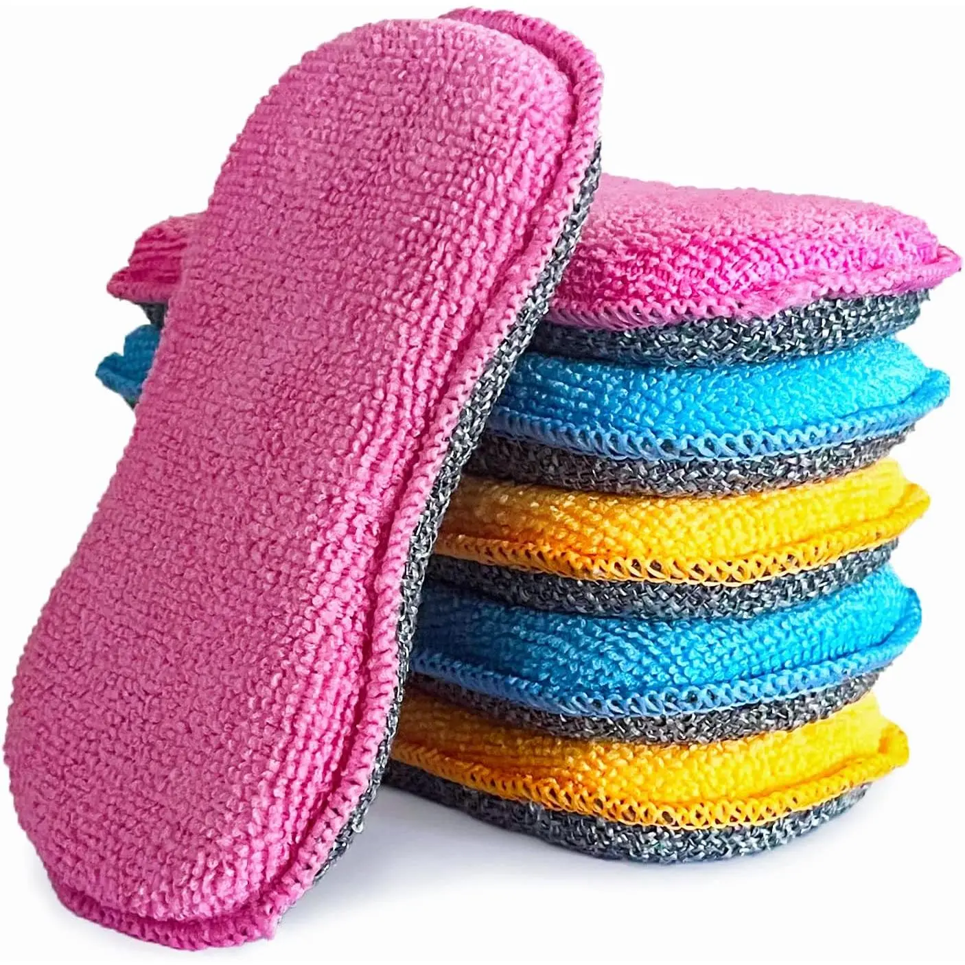 Microfiber Dish Sponges, Non-Scratch Cleaning Scrubbers Pack of 6 for Dishwashing, Kitchen Sink and Basin, Multipurpose Kitchen Cleaning Supplies