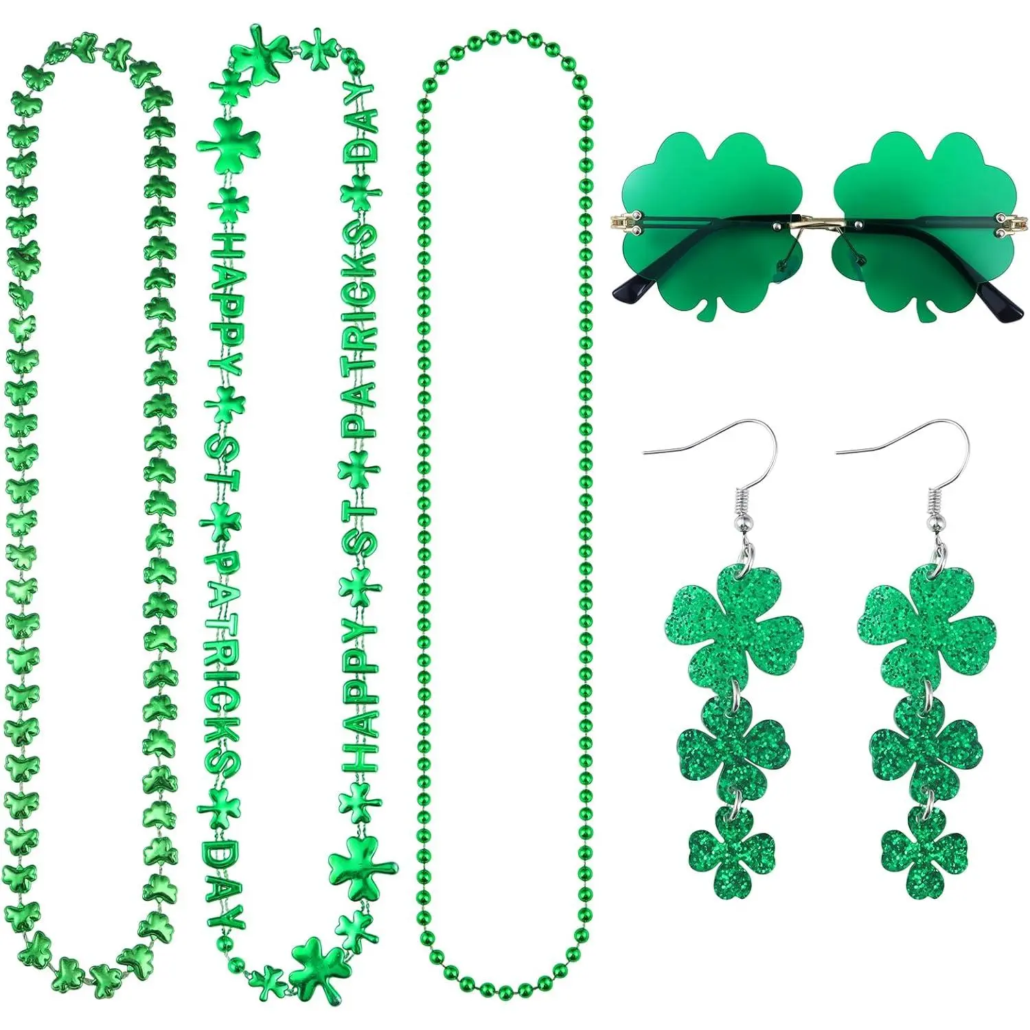 6PCS St Patricks Day Accessory Set – Irish Shamrock Jewelry Glasses, Party Favor Kit for Women Men