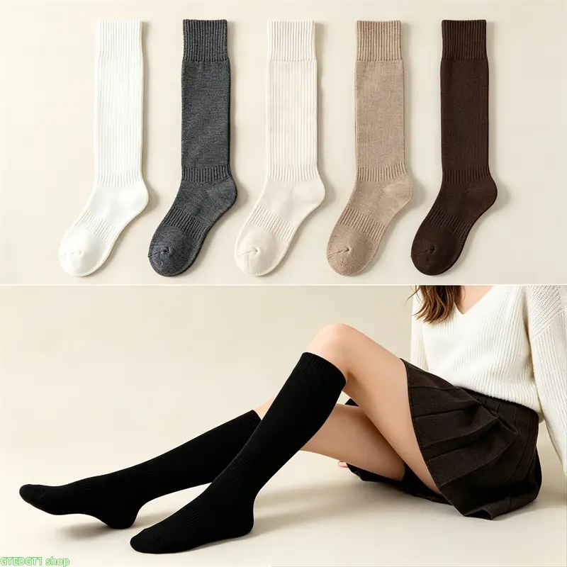 Women's Thickened Thermal Over-the-Knee Socks—Designed for extreme cold—Thick, insulating leg-warming socks—Suitable for daily wear and special occasions; winter thermal socks featuring a ribbed cuff and a comfortable fleece-lined interior.