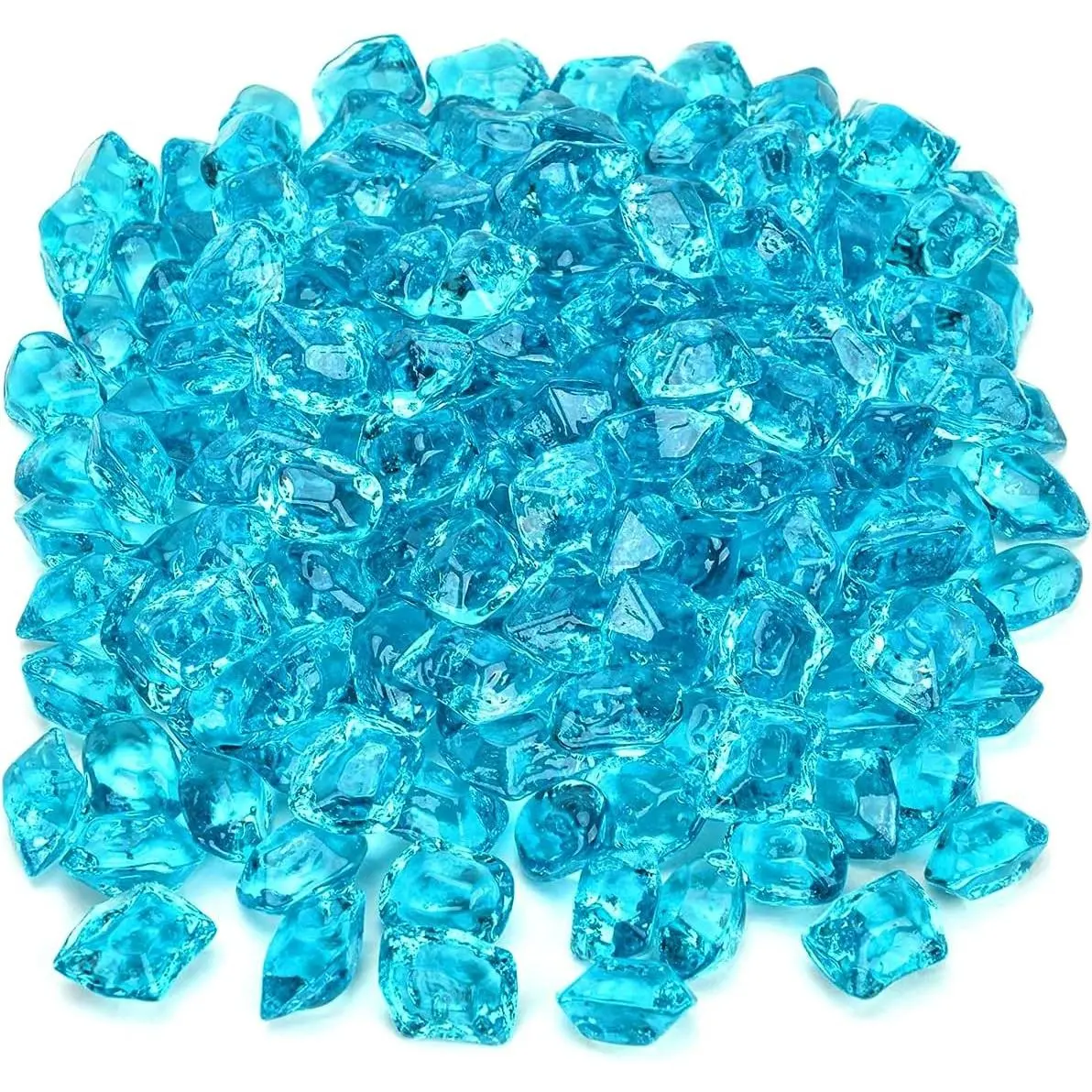 Polygon Fire Pit Glass Rock 10 lbs, 1/2" High Luster Glass Stones | Glass Marbles for Propane/Natural Gas Firepit, Fireplace, Vase, Aquarium, Landscaping, Aqua Blue