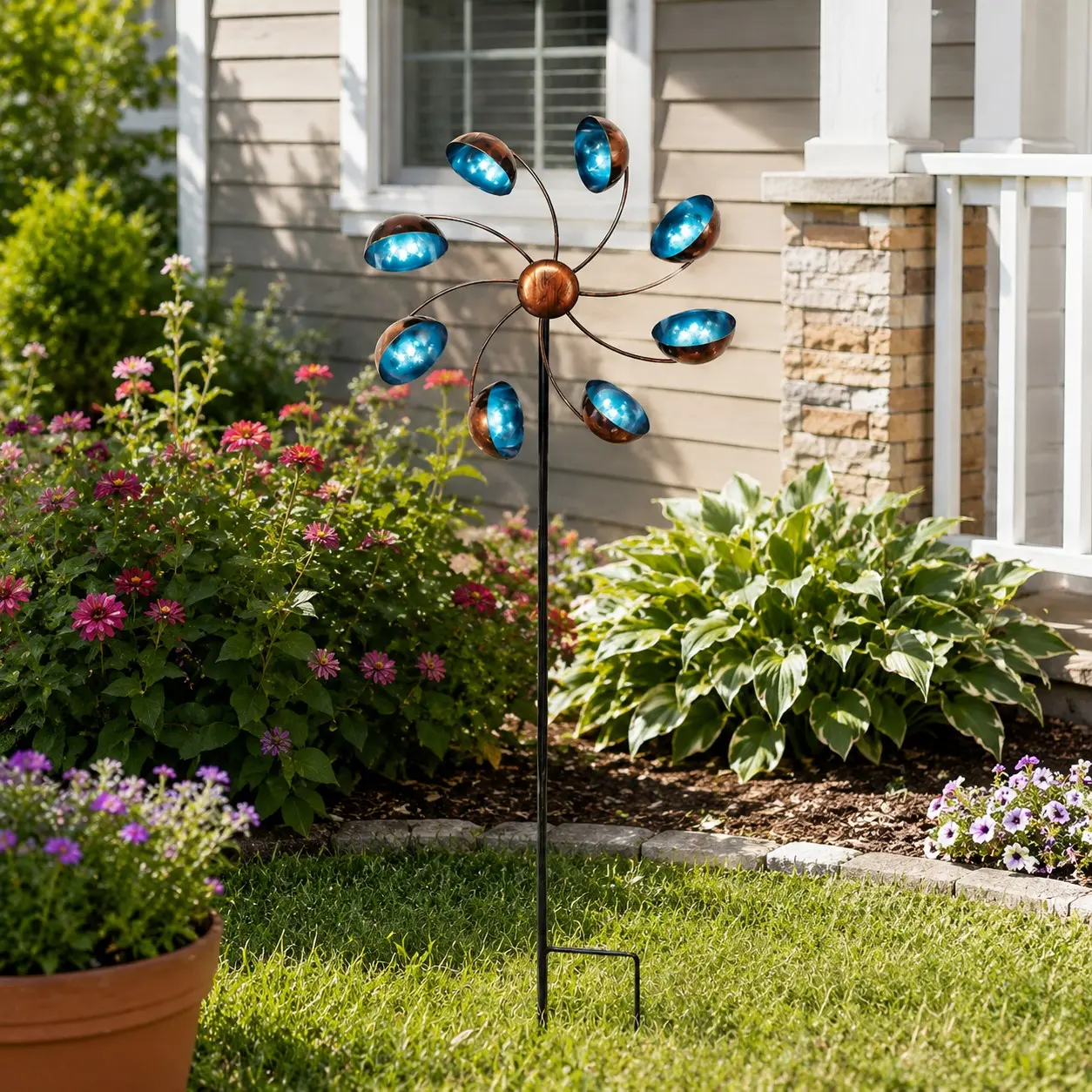 Metal Wind Spinner, 1 Count Garden Outdoor Flower Shaped Windmill, Rotating Motion Windmill for Garden Yard Outdoor Decoration, Garden Accessories