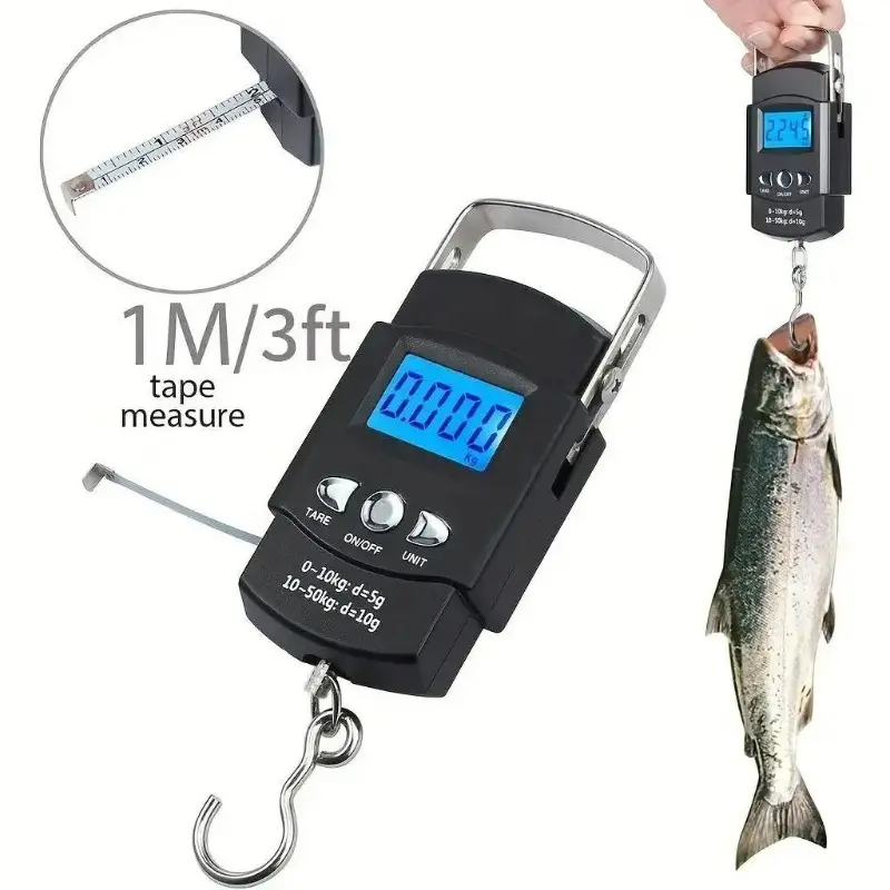 Portable Digital Fishing Luggage Scale, 50kg/110lb Heavy-Duty Electronic Travel Weighing Device with LCD Display and Batteries
