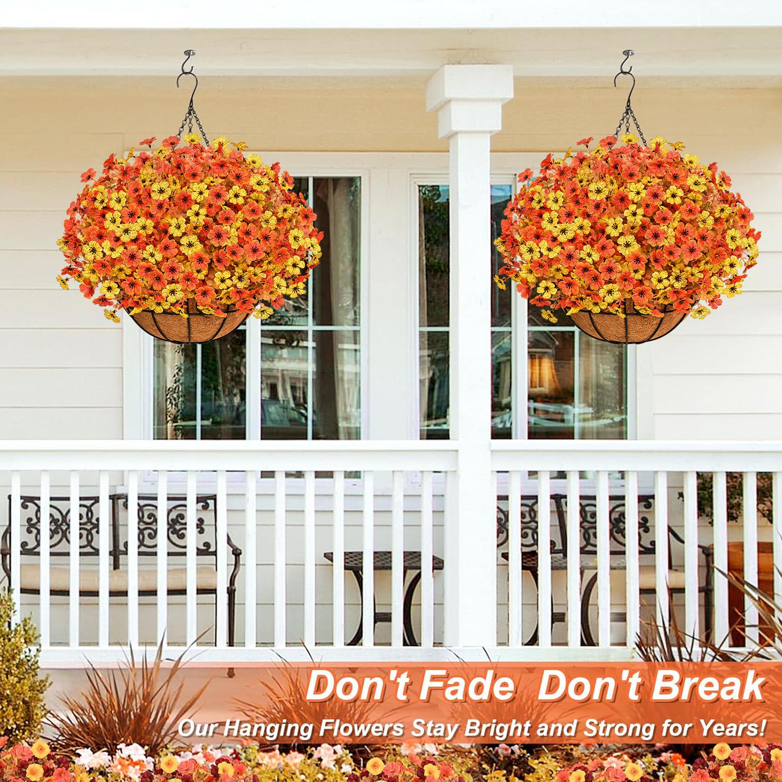 Artificial Fall Hanging Baskets for Outdoors Fake Hanging  Realistic UV Resistant Fall Flowers for Fall Decor Porch Patio Garden Decor OrangeYellow Decorative Fruit Nature Plants Yellow+Orange(12Pcs)