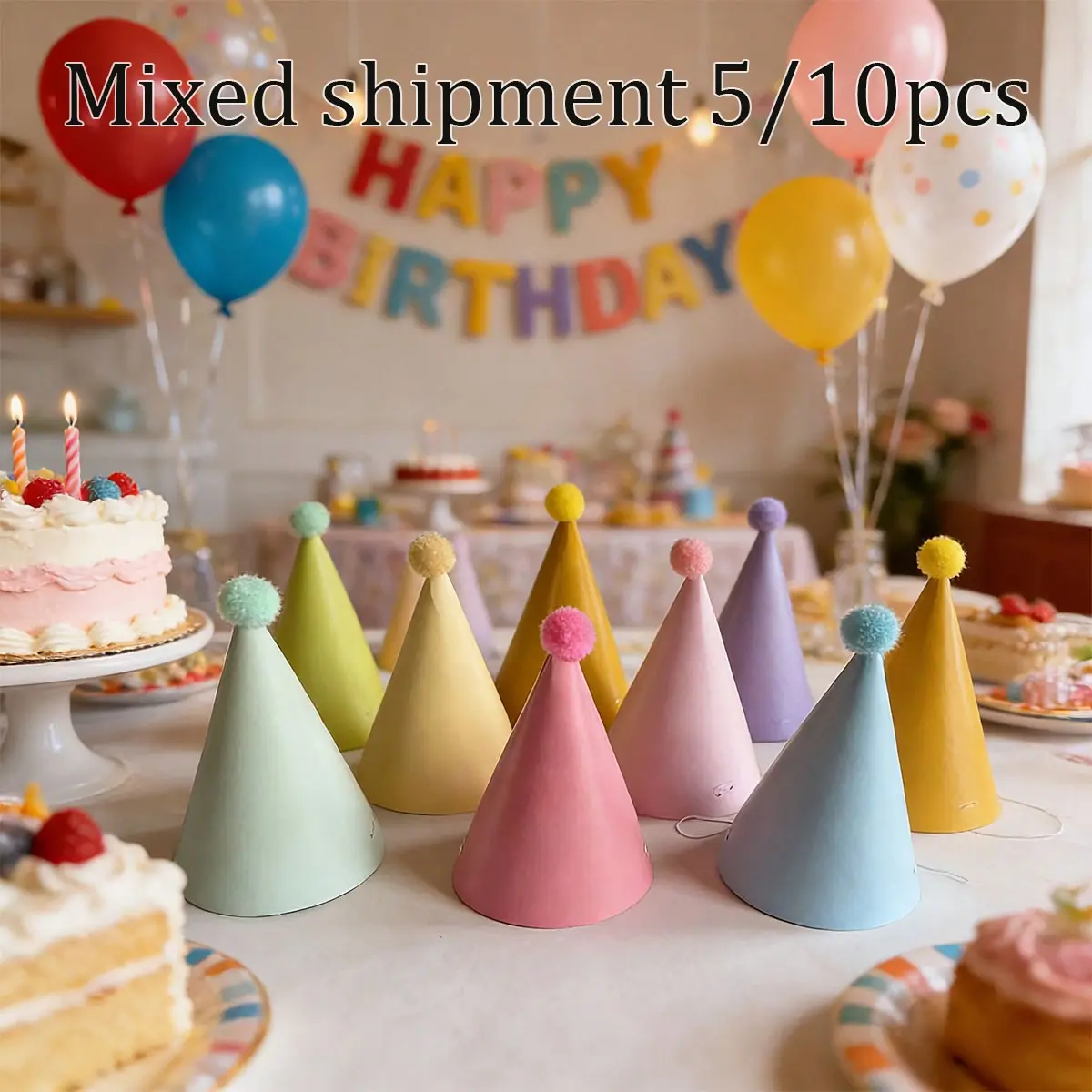 Rainbow Theme Multicolor Birthday Party Hats, Macaron Cone Paper Hats for Birthdays, Anniversaries, Gifts for Men and Women