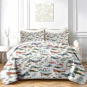 3 Piece Quilt Set, Navy Blue Geometric Bedding Set, Soft Lightweight Microfiber Coverlet Bedspread, Quilted Blanket with 2 Pillow Shams, All Season Bedroom Decor for Queen King Bed