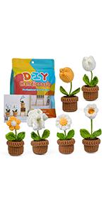 2 Pieces Crochet Hook Set, Suitable for Beginners, Flowers Crochet Hook Set, Crochet Starter Kit Potted Plants with Step-by-Step Video Tutorial, Suitable for Beginners and Adults (Daisies and Sunflowers)