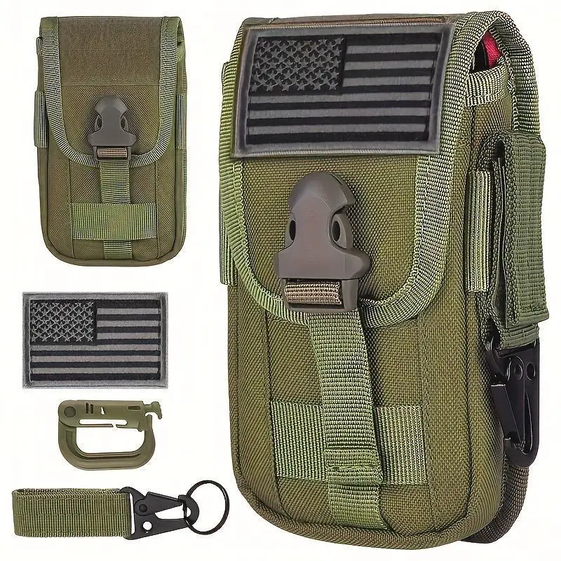 Molle Smartphone Leather Case Bag EDC Multifunctional Phone Lock Card Holder Storage Bag, Suitable for Running, Hiking, Trekking, and Belt Hanging Bag