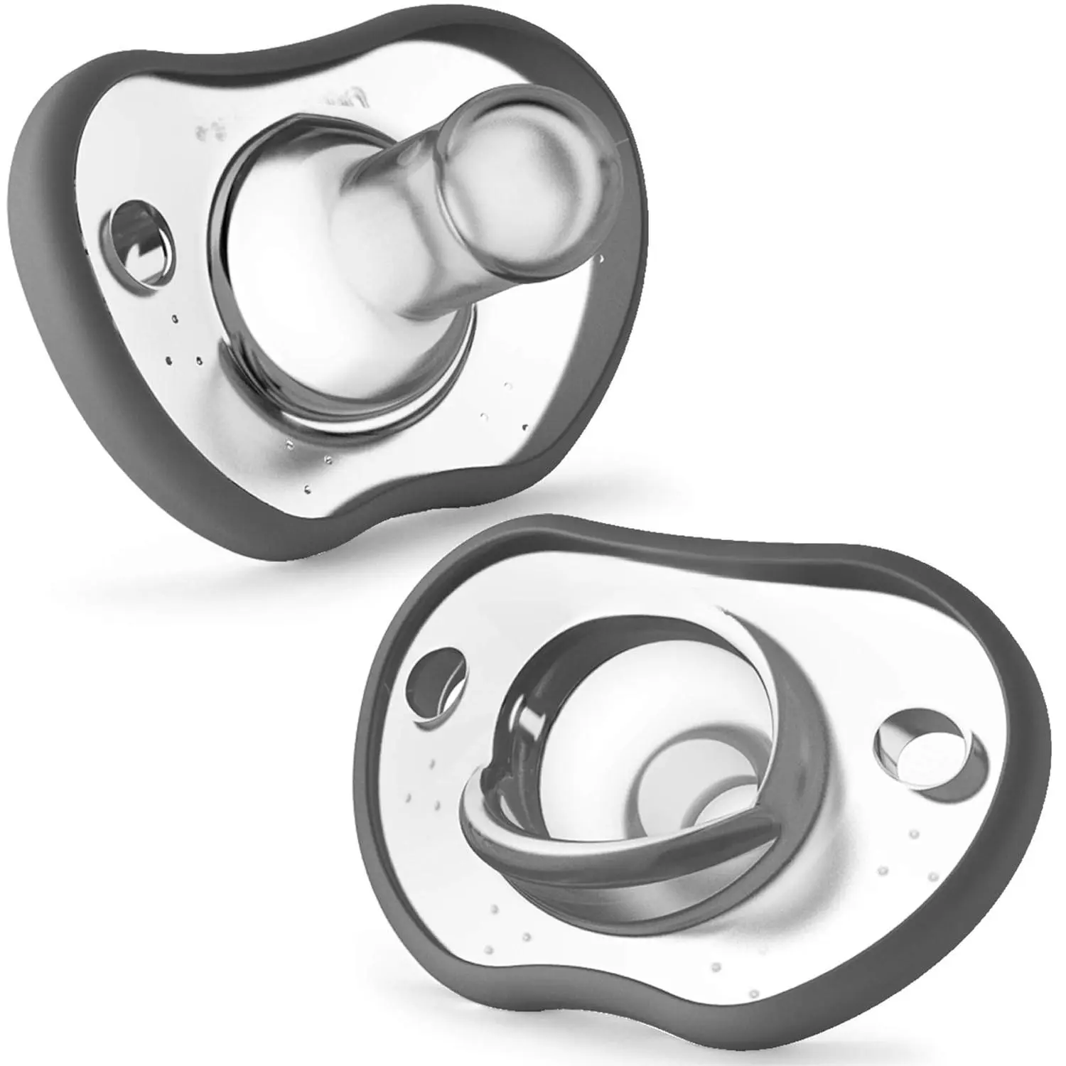 Baby Pacifiers 0-3 Month - Orthodontic, Curves Comtably with Face Contour, Award Winning  Breastfeeding Babies, 100% Silicone, Perfect Baby Registry Gift 2pk,Grey New model