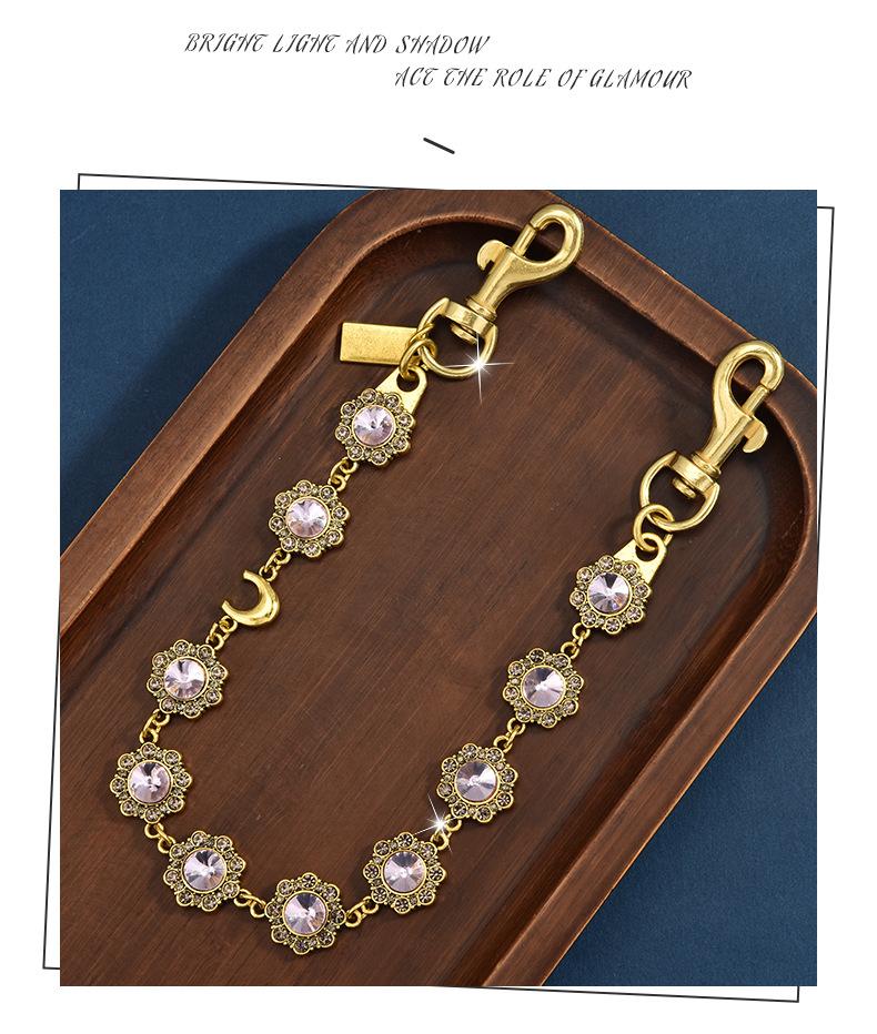 Retro and fashionable oval carved rhinestone bag chain, metal crossbody bag chain for women, bag chain