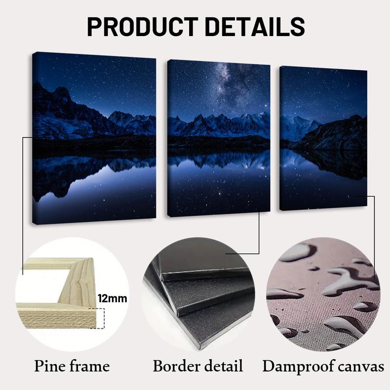 Starry Sky Pattern Wooden Framed Canvas Painting, 3 Counts Modern Art Wall Decor, Wall Art for Home Living Room Bedroom Office Starry Sky Pattern Wooden Framed Canvas Painting, 3 Counts Modern Art Wall Decor, Wall Art for Home Living Room Bedroom Office