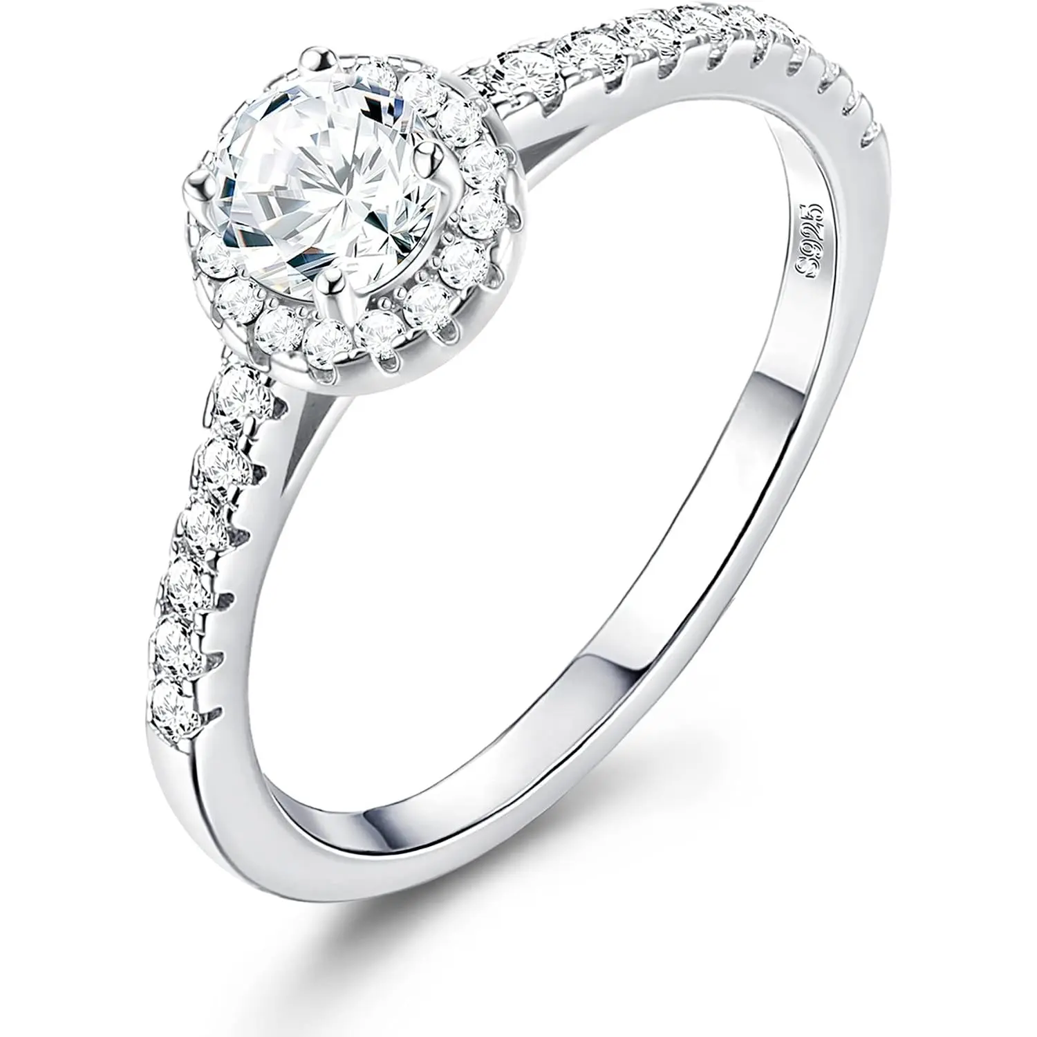 Women's 925 Sterling Silver Halo Setting Engagement Ring, 5A Round Cubic Zirconia Solitaire, Dainty Bridal Jewelry Gift for Her (Sizes 5-8)