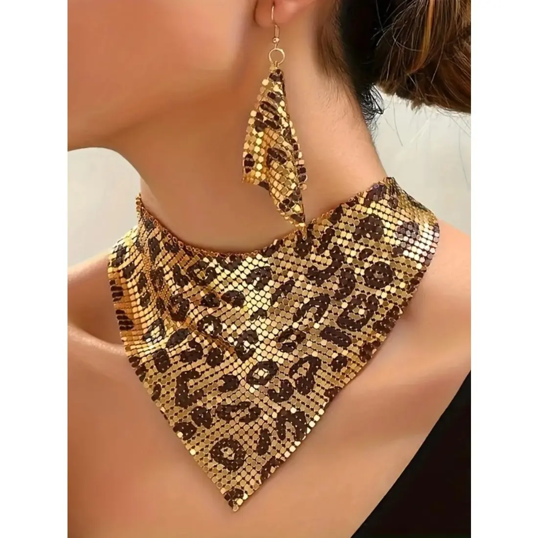 Women's Stainless Steel Bold Pattern Jewelry Set - Leopard Print, Geometric Design, Hoop Earrings, 1 Size, Everyday & Party Accessories for Birthday Gifting, One Size, Stylish Accessories