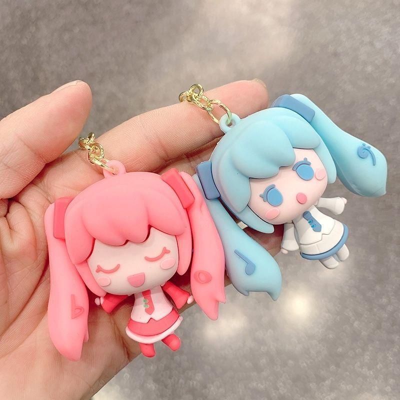 Hatsune Miku Silicone Keychain Kawaii Cartoon Figures Backpack Pendant School Bag Ornament Doll Keychain Toy Children's Gift