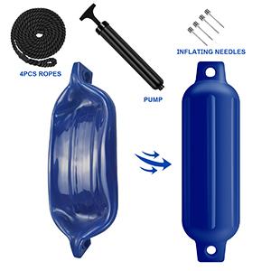 Boat Fenders 4 Pack, Ribbed Twin Eyes Boat Fenders Bumpers for Docking, Inflatable Marine Boat Bumper with 4 Ropes, 4 Needles and 1 Pump