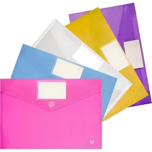 5 Pack Plastic Envelopes, Folders for Documents, Poly Envelopes A4/ Letter Size, Plastic File Folders with Label Pocket, File Envelopes for School, Office & , 5  Colors
