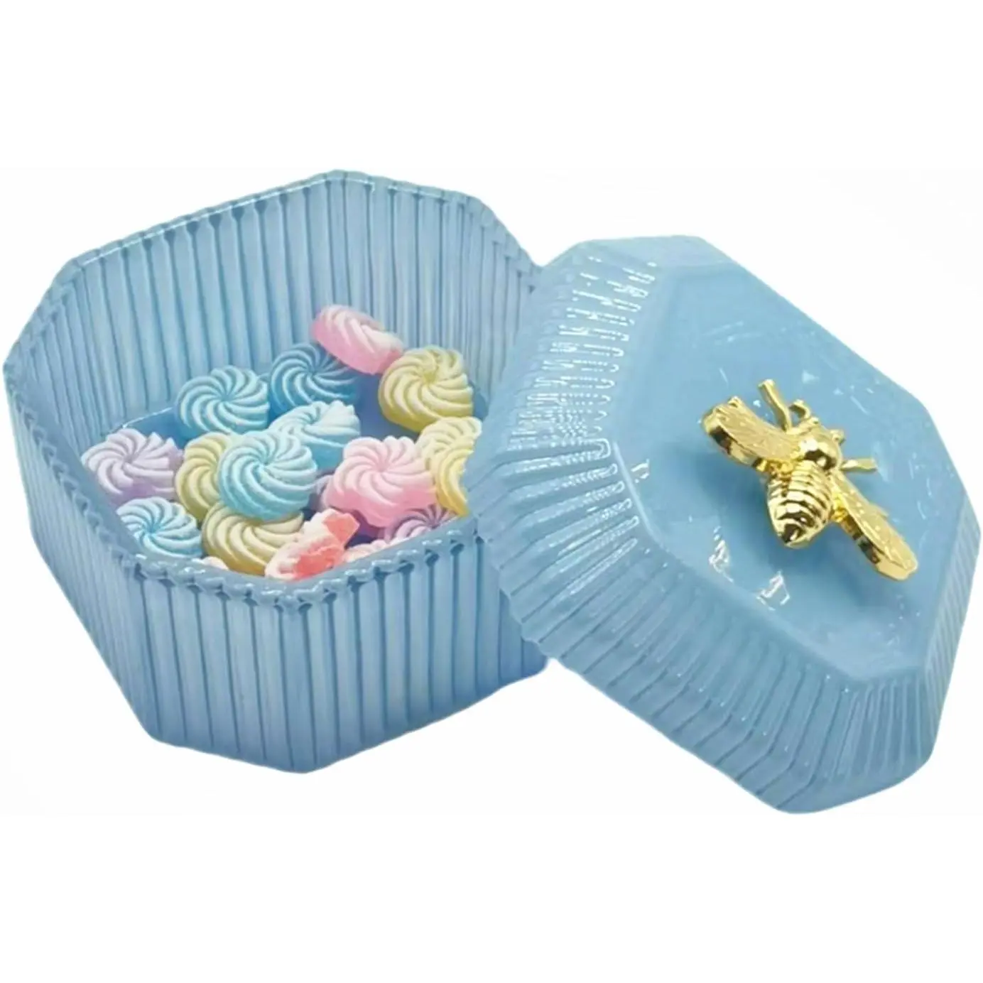 Cute Glass Candy Box - Glass Jar with  for Storage Candy Cookie,  Candy Jar Candy Dish for Office Desk Buffet,3.34x3.34x2.68 H IN-GRB020-Blue