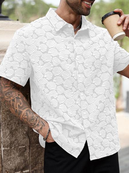 Men's Casual Short Sleeve Shirt with Rose Pattern, Casual Party Shirt, Retro Luxe Textured Coffee Shirt for All Seasons, Great Gift for Boyfriends