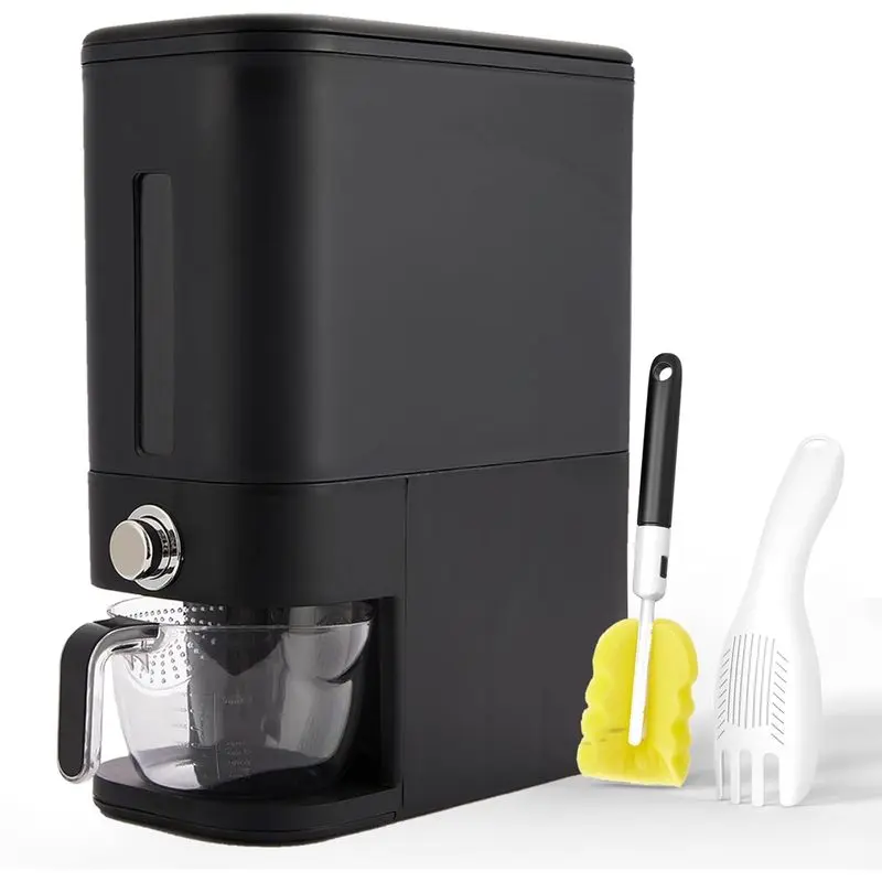 25 lbs Rice Dispenser with Measuring Cup, Airtight Rice Storage Container with Scoop & Lid, Large Grain Food Storage Bucket for Kitchen Pantry Organization