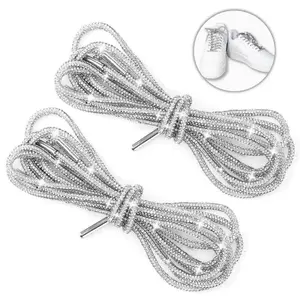 Glitter Rhinestone Drawstring Cords, 2-Pack 47-Inch Sparkly Braided Rope Laces for Footwear & Hoodies, Replacement Cord for DIY Fashion Design