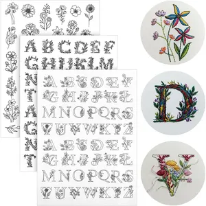 3 Sheets Stick and  Embroidery, 140 count Water Soluble Embroidery Patterns, Wash  Pre-Printed Floral Alphabet Transfers for Hand Sewing Beginners DIY