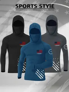 American Flag 1776 Print Hooded Long Sleeve Men's Shirt, Micro Stretch Tactical Style, Outdoor Sun Protection, Fitness Patriotic Top