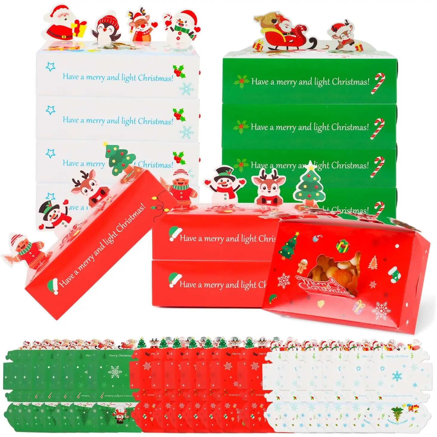 Christmas Bakery Boxes, 18 count 3 Styles Christmas Cookie Candy  Boxes with Window for Xmas Party Favor Pastries, Cupcakes, Cookies, Donuts,  Wrapping