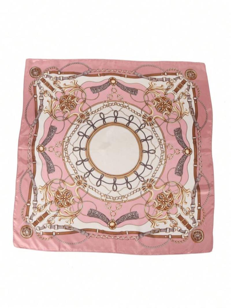 Women's Elegant Chain Print Square Scarf, Fashionable Soft Comfortable Scarf for Daily Wear, Casual Versatile Scarf for Women & Girls