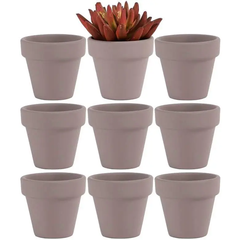 2 Inch Grey Mini Terracotta Clay Pots Pack of 9 - Small Hand Craft   Pot Succulent Cactus DIY Pottery Planter  Garden Windowsill Decoration