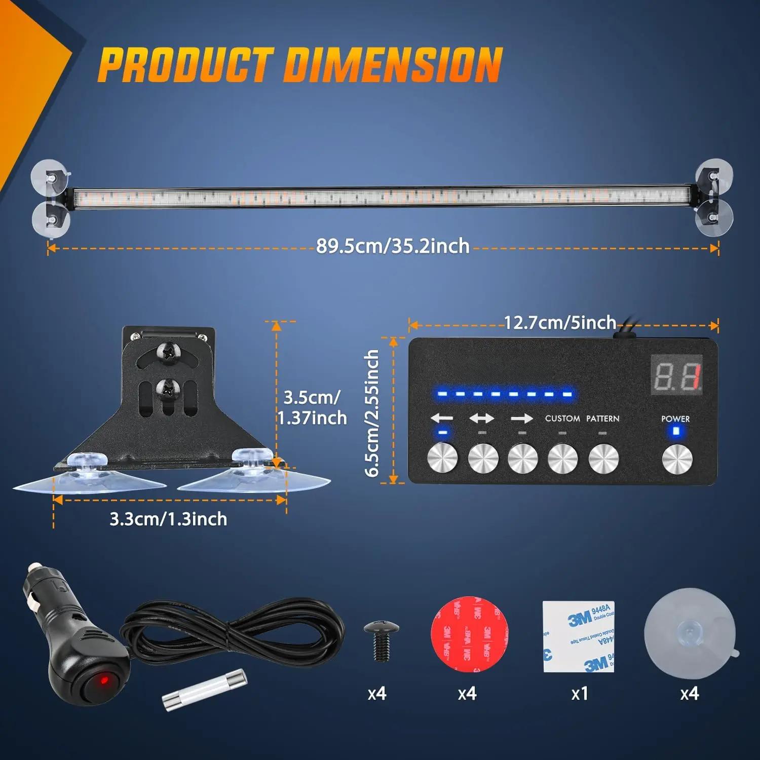 144LED Traffic Advisor Strobe Light Bar with Controller Amber Red Lights Hazard Interior Front/Rear Windshield Flashing Light for Cars Plow Trucks Construction Vehicles