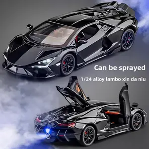 Cool Lamborghini model car, with spray design, realistic scissors-style doors opening, flashing lights, high-level detailed reproduction. The top choice for children's boy toy cars, a collectible alloy sports car, an excellent gift item.