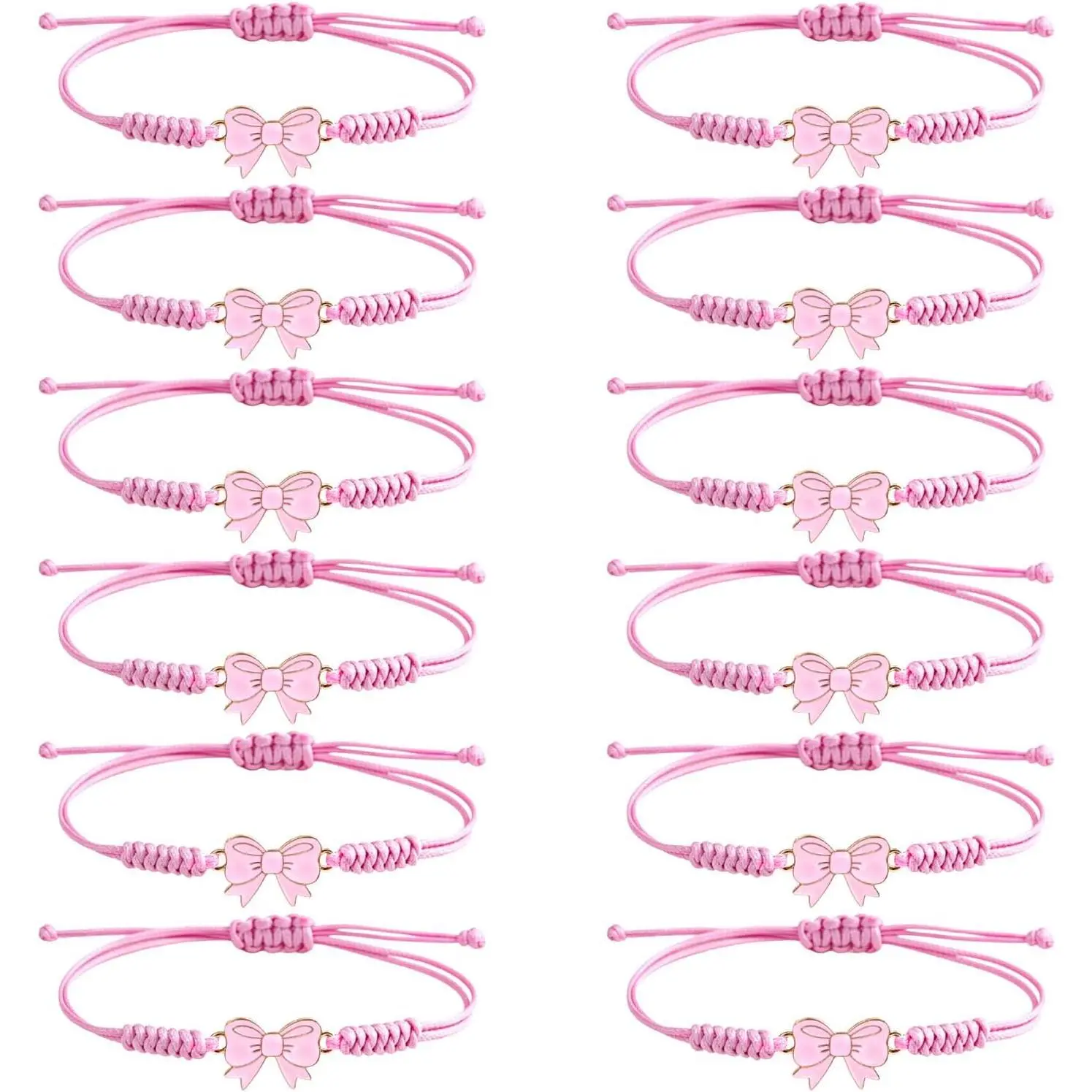 24 count  Bow Braid String Bracelets  Bulk, Cheerleader Adjustable Rope bow bracelet Birthday Sweet  Party Favors for  Dance Team