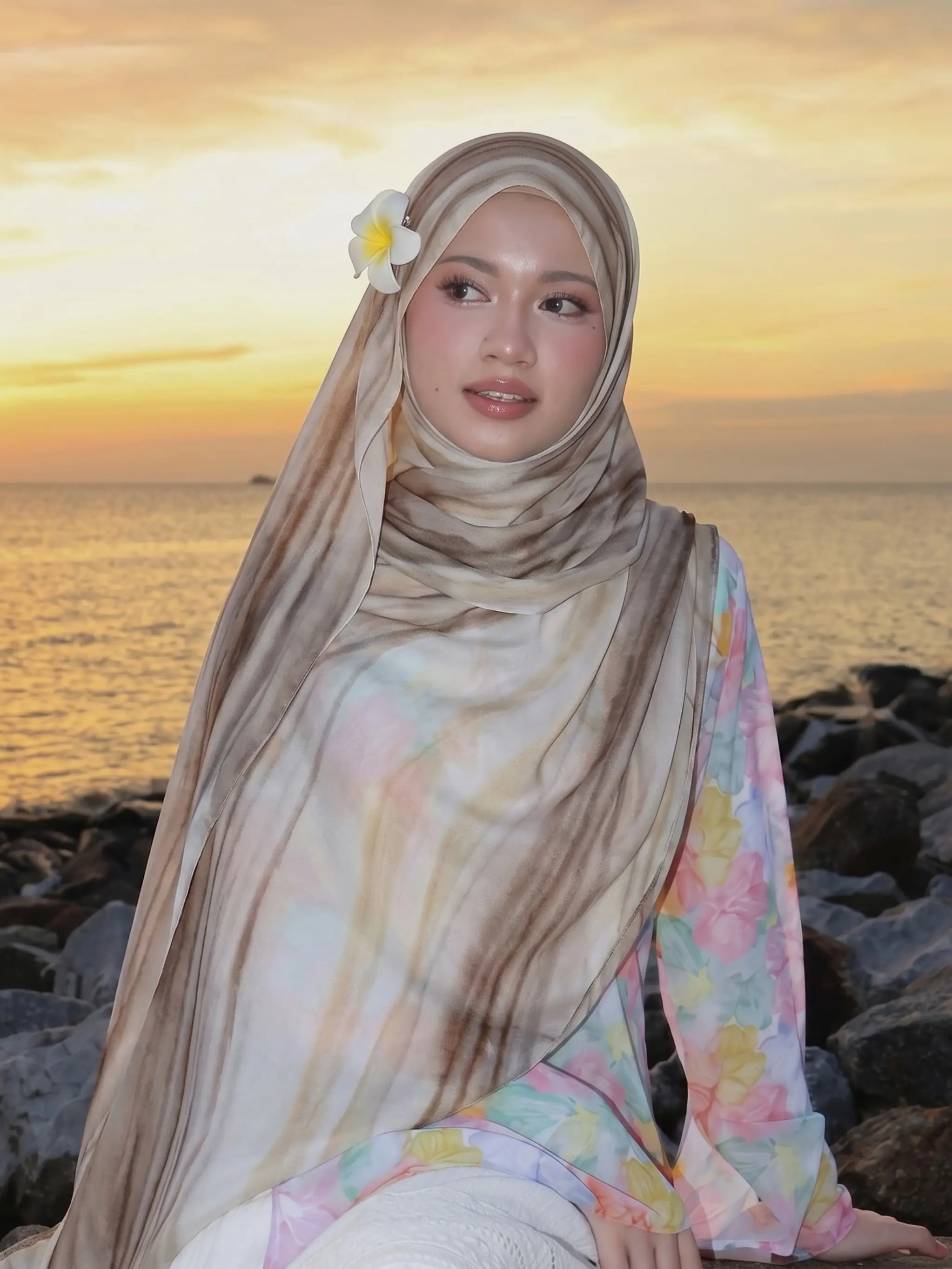 Gradient Marble Print Modal Muslim Hijab Scarf, 70x180cm Soft Daily Headscarf for Women, All Seasons Fashion Accessory, Muslim Headscarf Cover