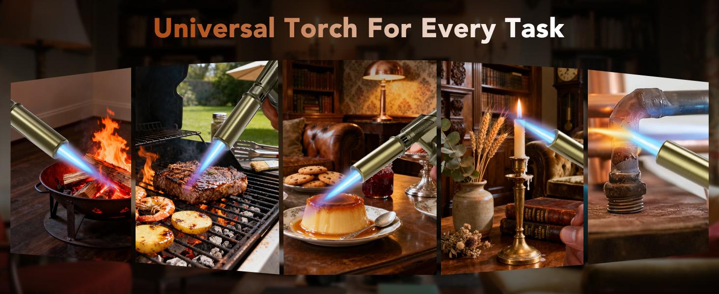 Butane,, Waterproof and Windproof Blow, Refillable & Lighter for Baking, Cooking, (Butane Gas not Included)