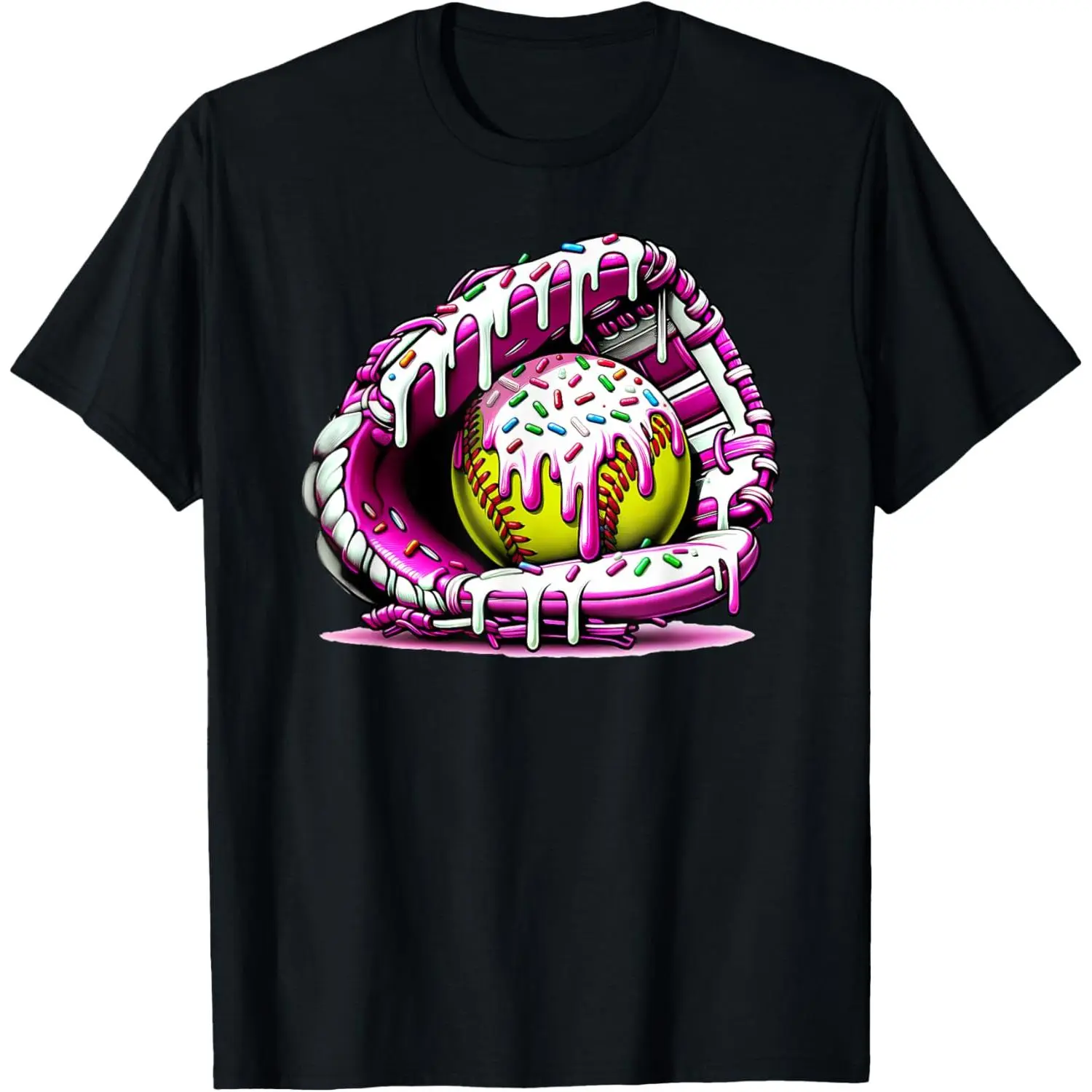 cotton Unisex Softball Drip Ice Cream Sprinkles Softball Glove T-Shirt