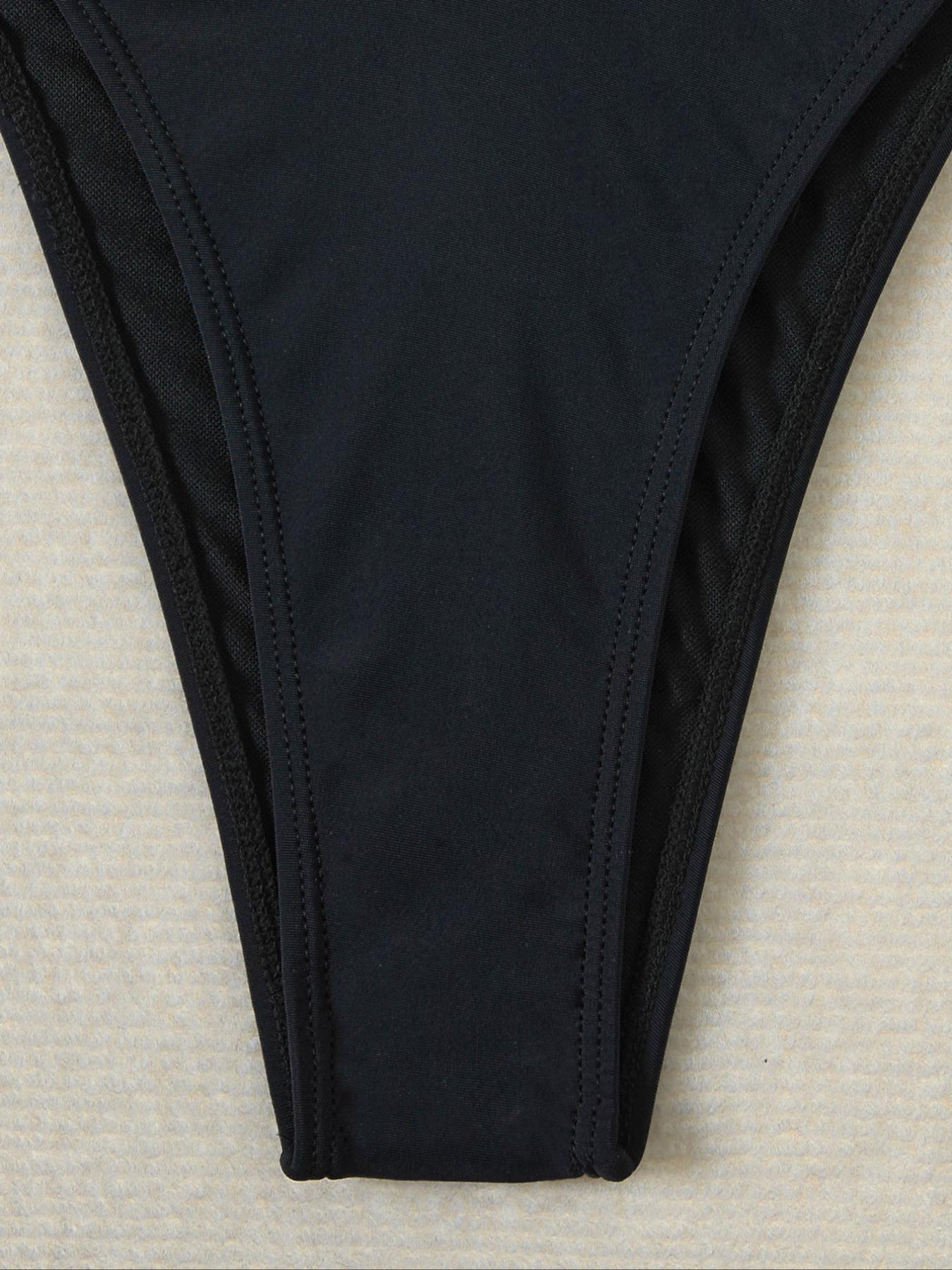 Two-piece Set Women's Solid Color Irregular-Shaped Metal Decor Bikini Set, High Stretch Casual Fashion Chic Tie Back Backless Swim Top & High Cut Swim Bottom for Beach Holiday Vacation, Ladies Swimwear for All Seasons, Tie Back Bikinis