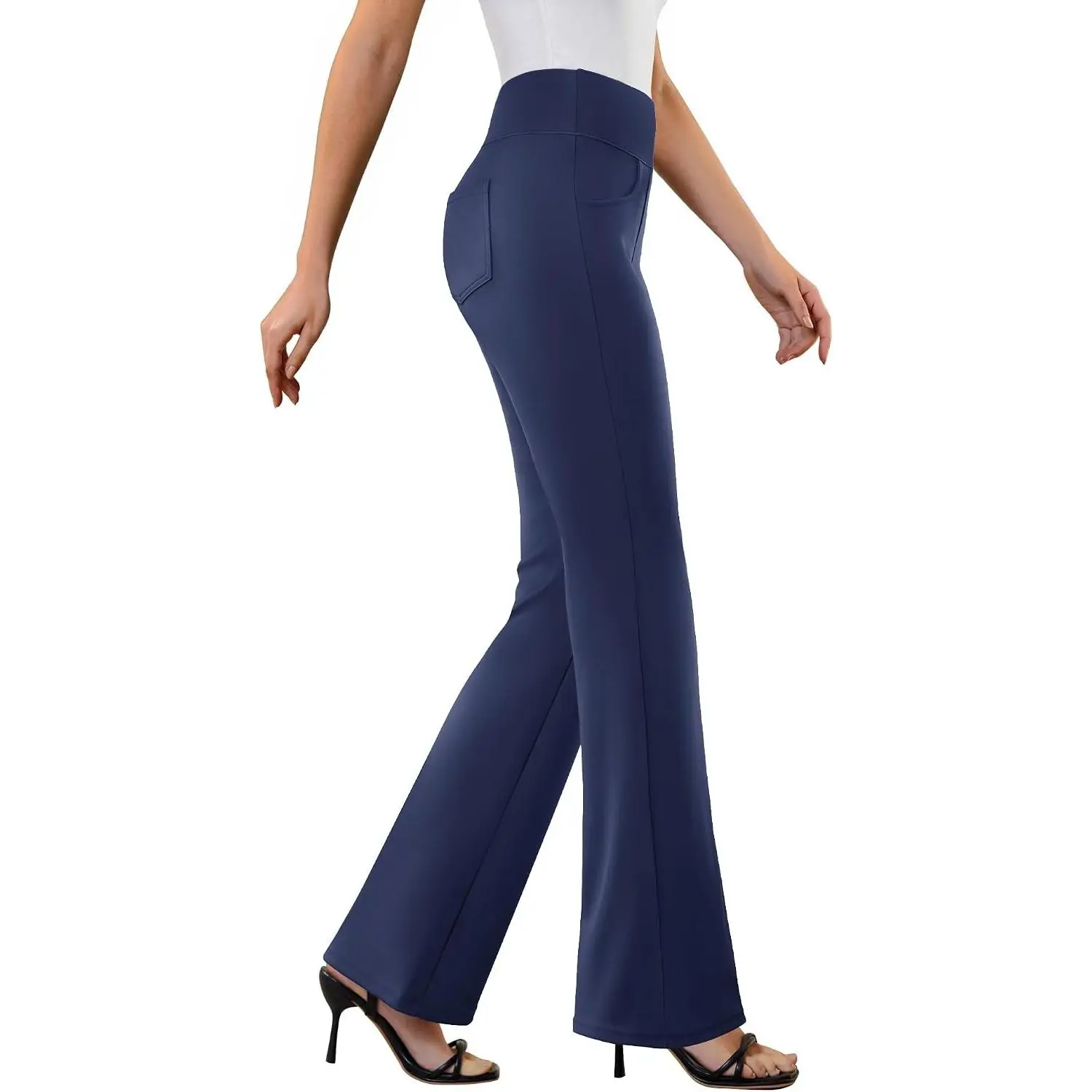 Women's High-Waisted Polyester Dress Pants - Soft Stretchy Bootcut Slacks, Pull-On Style, 4 Pockets, Feminine Dressy Trousers for Business Casual Office Everyday Outfits