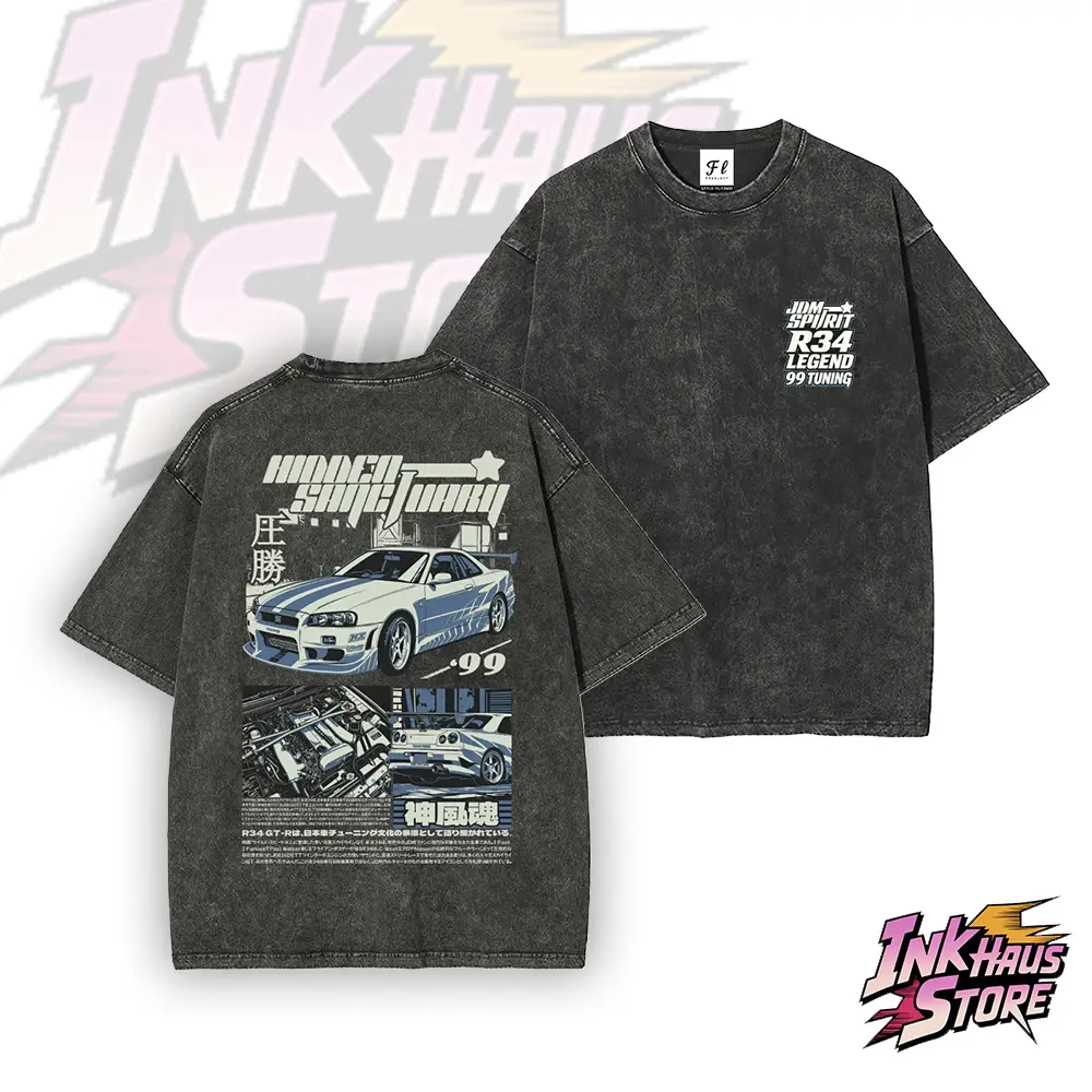 Inkhausstore-Inkvaultarchive Vintage Washed JDM Drift Car Graphic Oversized Tee