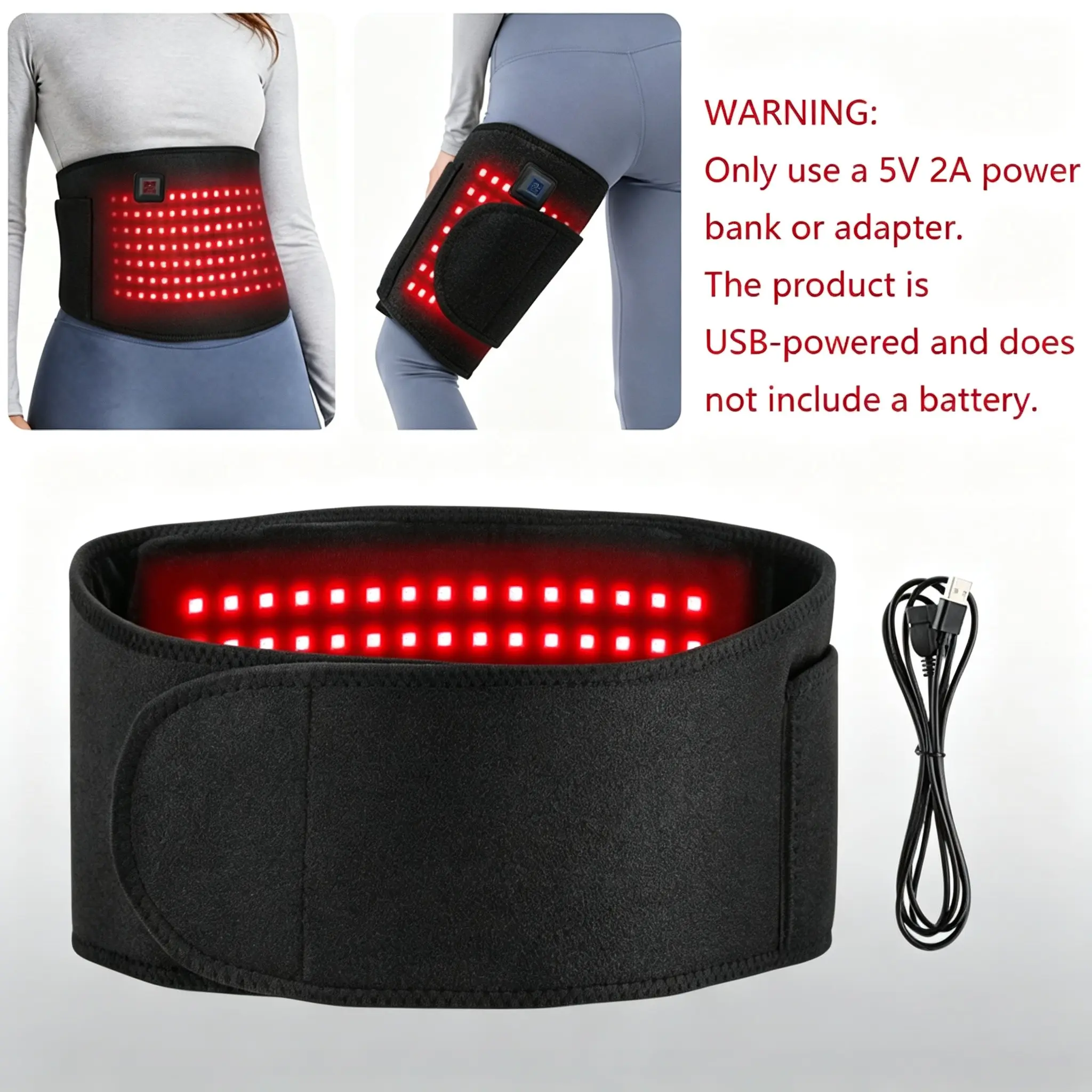 660nm Red Light Wrap for Waist Shoulder, 3-Level Heating Menstrual Uterus Abdominal Hot Compress Pad Waist Brace for Joint Muscle Relax USB Powered