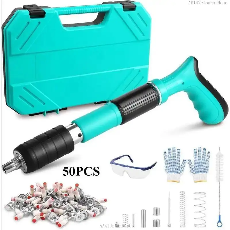 Concrete Nail Gun Kit with 50pcs Nails 5 Speed Adjustable Manual Steel Nail Gun for Red Brick & Concrete Walls Portable Impact Nailgun Metal Low Noise Household DecorAB14Veloura Home AA41UrbanFabCo