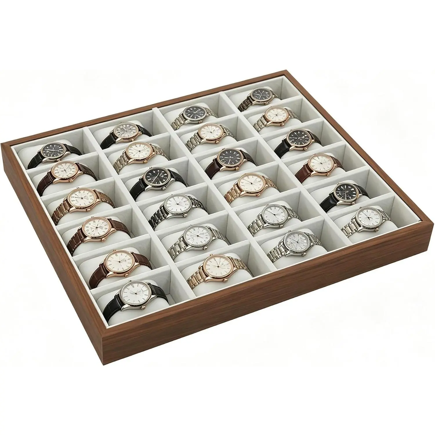24 Grid Watch  Tray Organizer Wooden Box Organizer Display Tray Watch Bracelet Display Holder with Removable Pillow for Men & Women Storage and Display