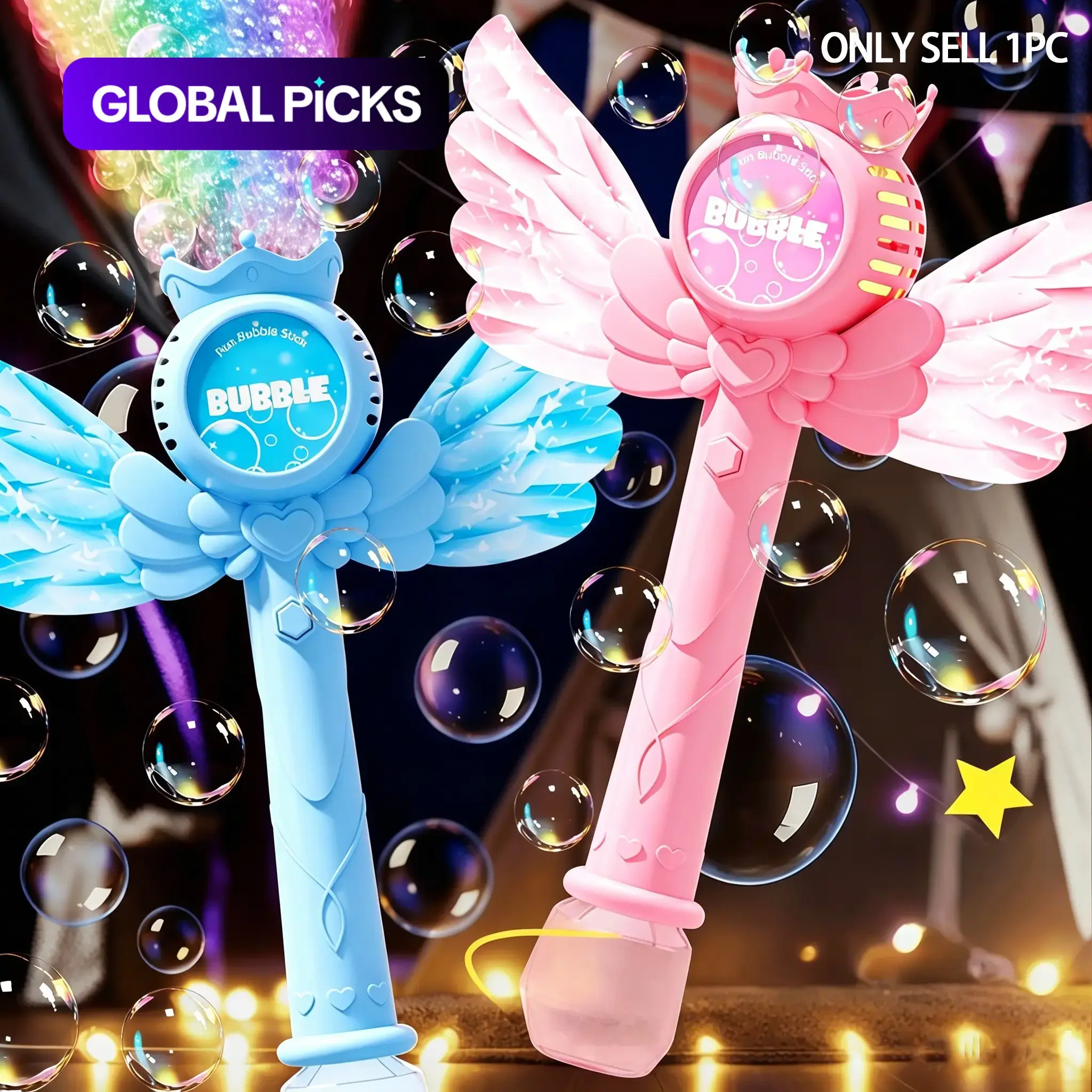 Charging Bubble Machine with 10 Packs of Concentrated Liquid, Fairy Magic Bubble Spinner Wand Bubble Maker, Kids' Handheld Toy Gift, Princess Girl Playset #GLOBAL PICKS