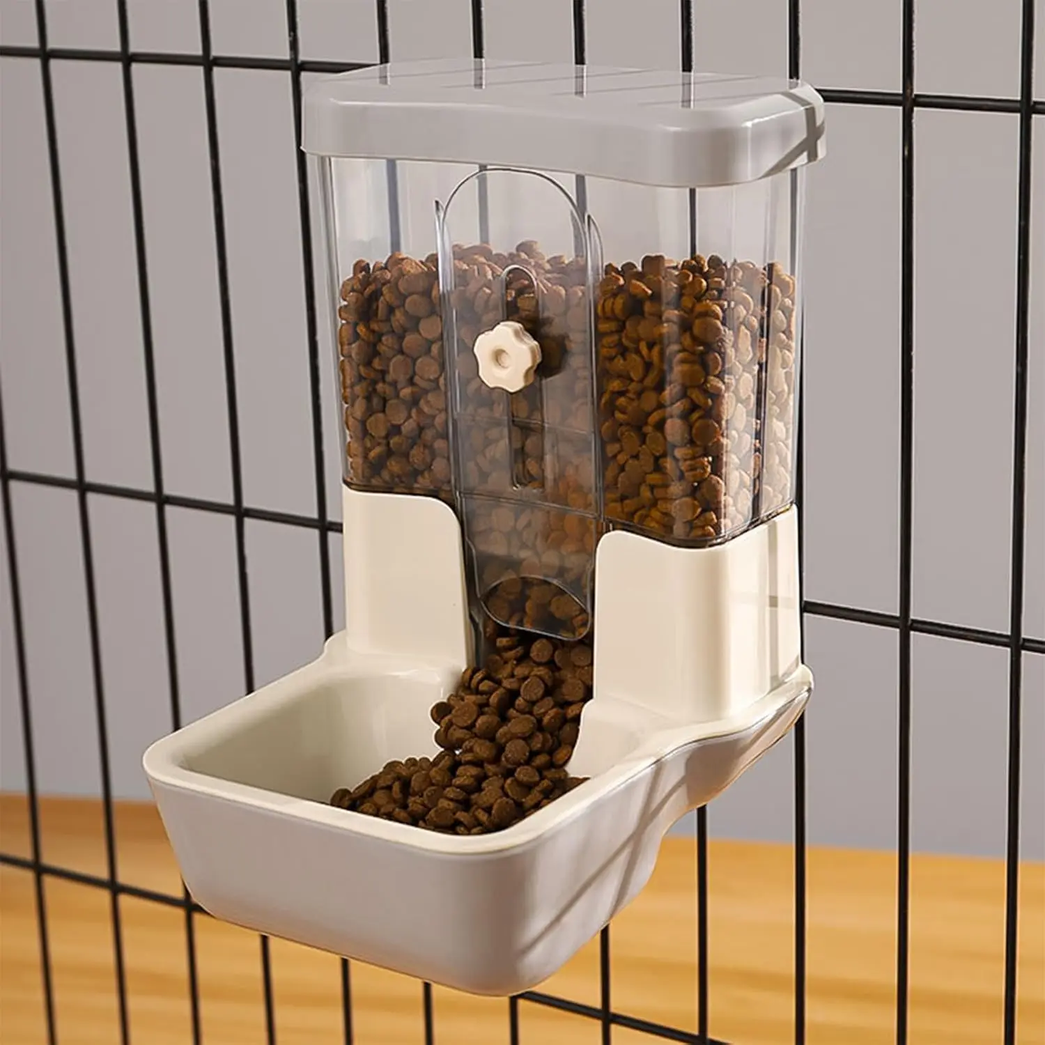 Hanging Automatic Food Dispenser 27oz Large Capacity Hanging Pet Cage Feeder for Rabbit Bird Chinchilla Hedgehog Guinea Pig Ferret Kitty Puppy Gray