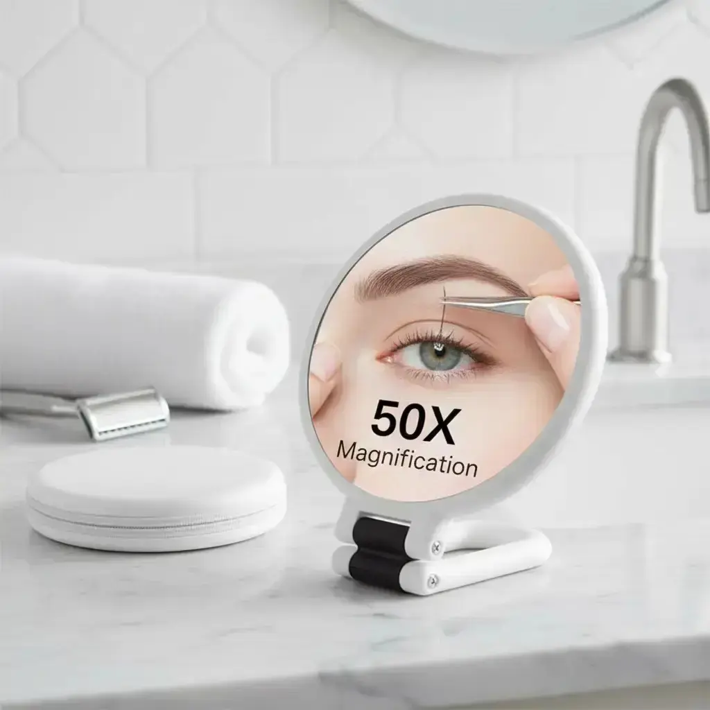 50x Magnifying Dual-Sided Handheld Mirror with Adjustable Stand and Travel Case, Foldable Makeup Mirror for Precision Grooming, Foldable Feature