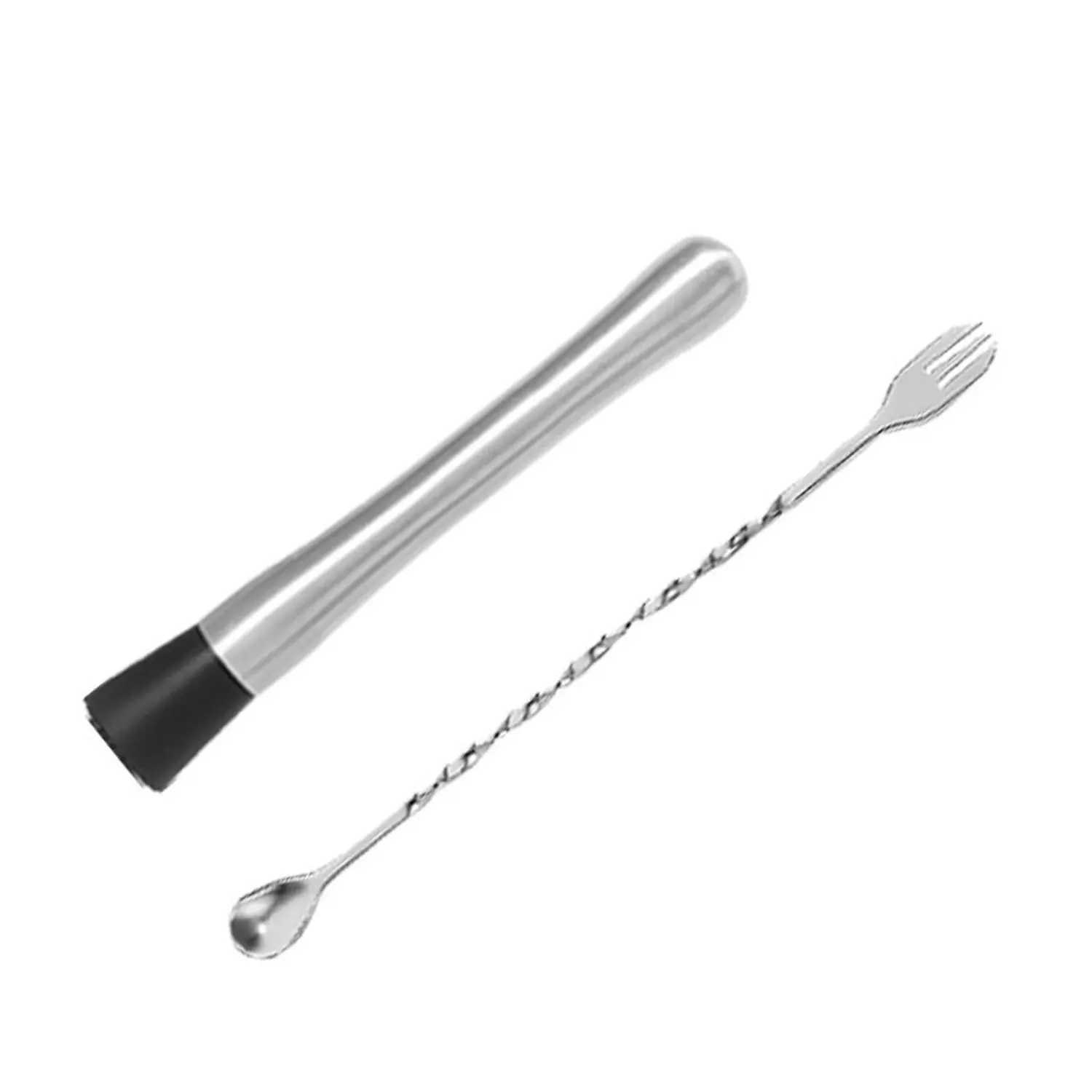 Stainless Steel Cocktail Muddler Set, Silicone Head Muddler, Spiral Stirrer Fork Combo, Ideal for Mojito, Margarita, Whiskey, Home Bar Tools, Muddler For Cocktails