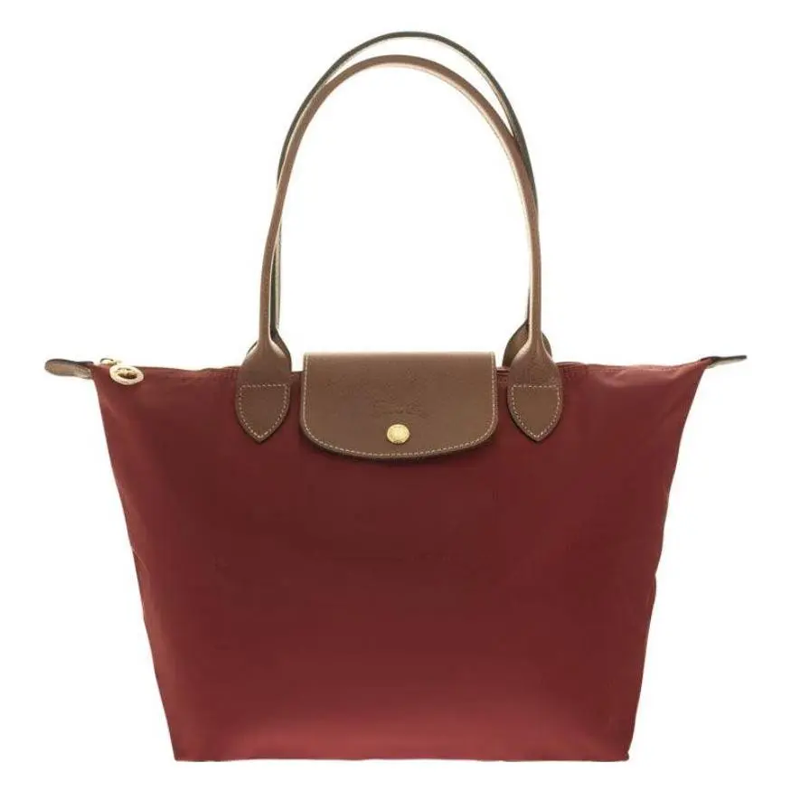 Longchamp Logo-Embossed Foldable Zip Tote Bag for Women, Leather-Trimmed, Classic Red