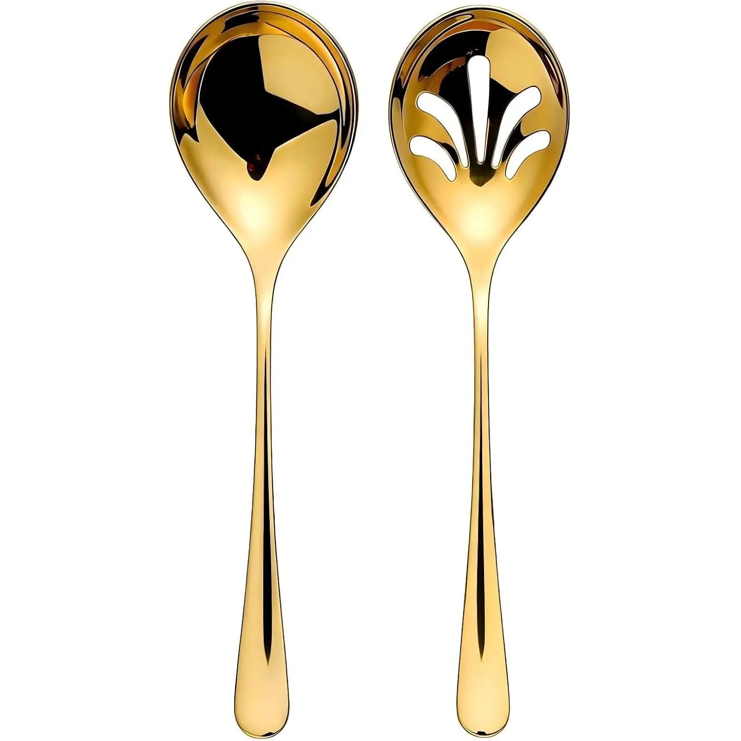 Large Serving Spoons Set, 9.9 Inch Serving Spoon and Slotted Spoon, Stainless Steel Large Serving Utensils for Buffet, Parties, Catering & Kitchen (Golden)