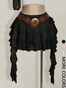Women's Lace Ruffle Mini Dress with Safety Shorts, Summer Music Festival Back-To-School, Casual Sexy Vacation Wear Skirts