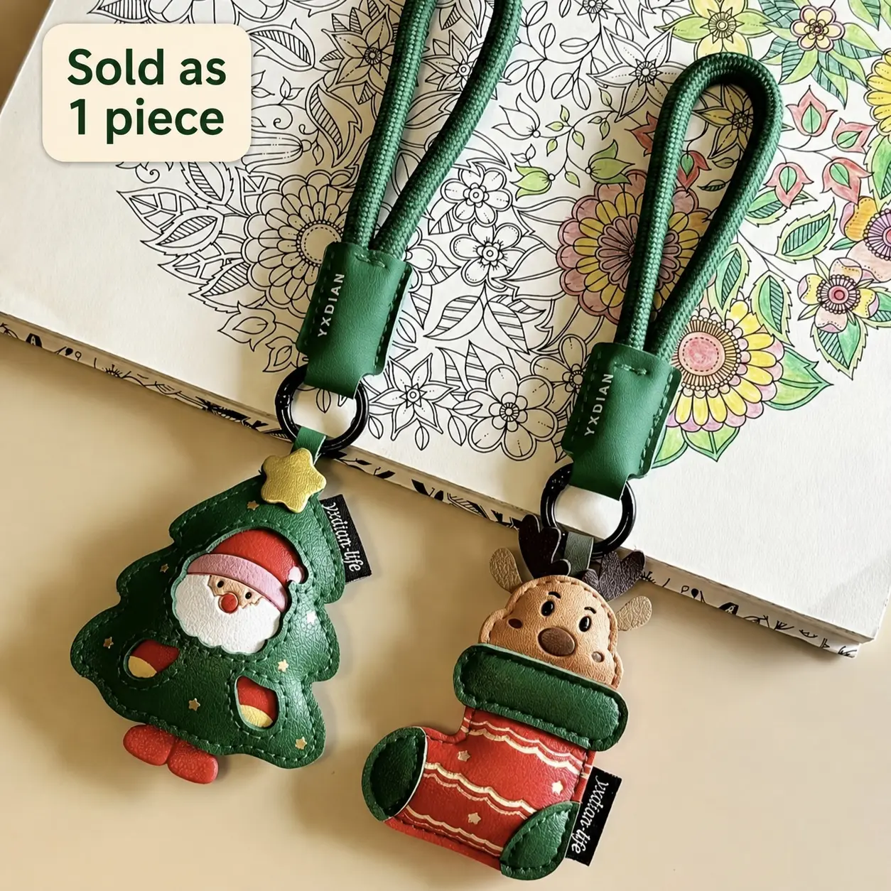 1 pc Trendy Christmas PU Leather Keychain, Santa Claus / Reindeer Design with Braided Rope - Cute Holiday Bag Charm, Car & Backpack Decoration - Durable Festive Keychain Gift for Women, Christmas Party Favors & Decor Accessories